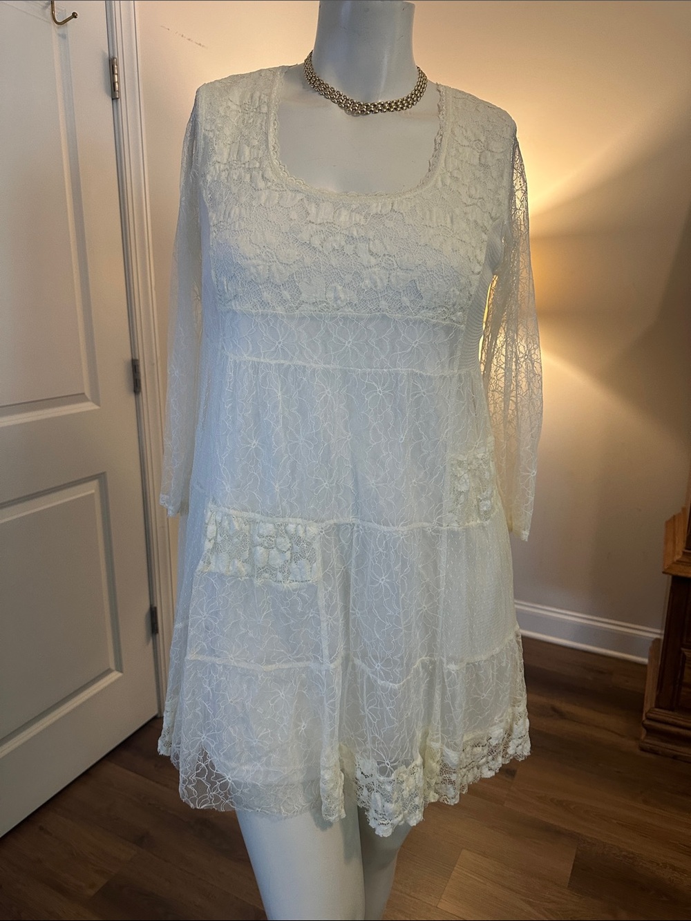 Ivory Lace Tiered Mini Dress - Women's